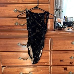 Vintage Anne Klein Swimwear High Cut/High Neck Lace One-Piece